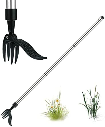 BestYiJo Garden Weed Puller Tool, 39" Stand Up Weed Puller Tool with Long Handle, 4 Claw cast Steel Head Hand Weeding Tools, Easily Remove Weeds Without Bending or Kneeling