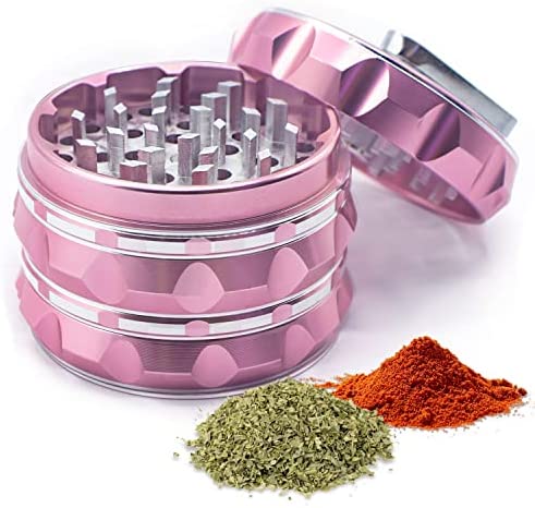 Grinder, 2.5 Inch Spice Grinder, Aluminium Alloy Grinder-Pink (Rotary Grinder)