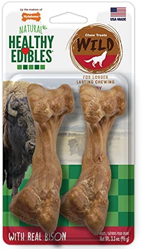 Nylabone Healthy Edibles Natural Dog Treats, Bison Chew Treats for Medium Dogs, 2 Count