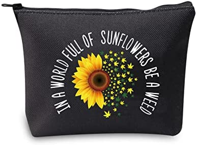 VAMSII Weed Leaf Storage Bag Marijuana Travel Bag in a World Full of Sunflowers be a Weed Gifts for Women Weed Lover, Be A Weed Makeup Bag,